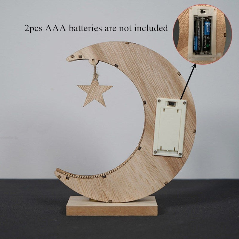 Eid Decor Wooden Ornament Moon LED Light EID Mubarak Light Night Lamp