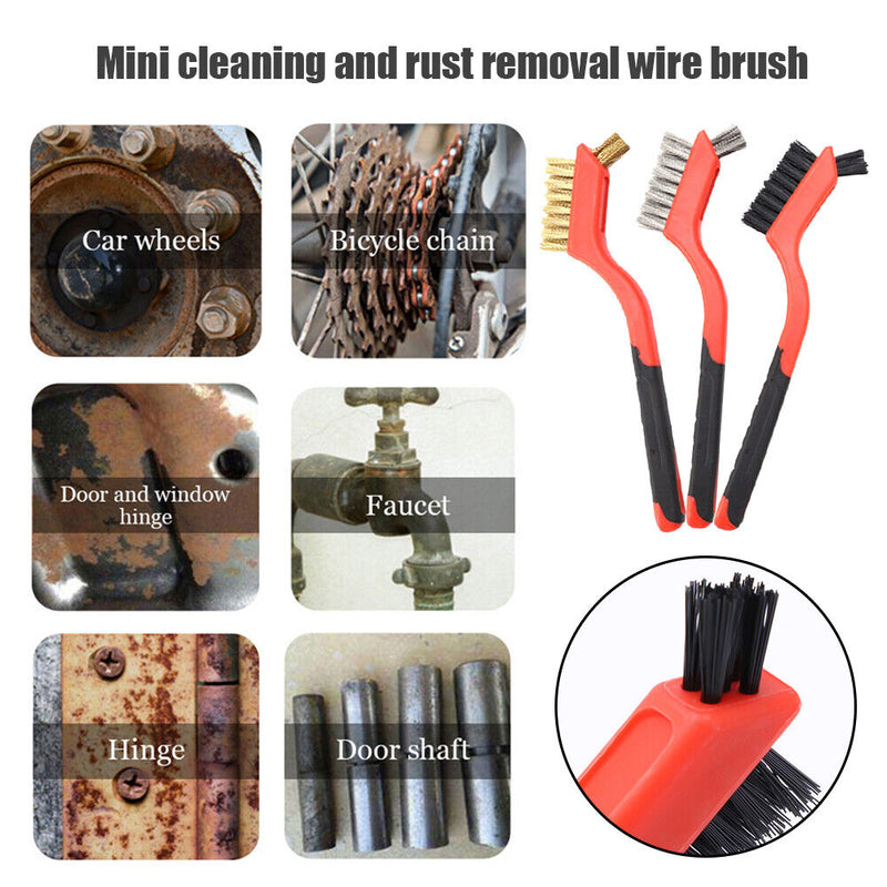 3pcs Wire Brush 7 inch Mini Micro Rust Paint Remover Scrubbing Brushes Red Newly