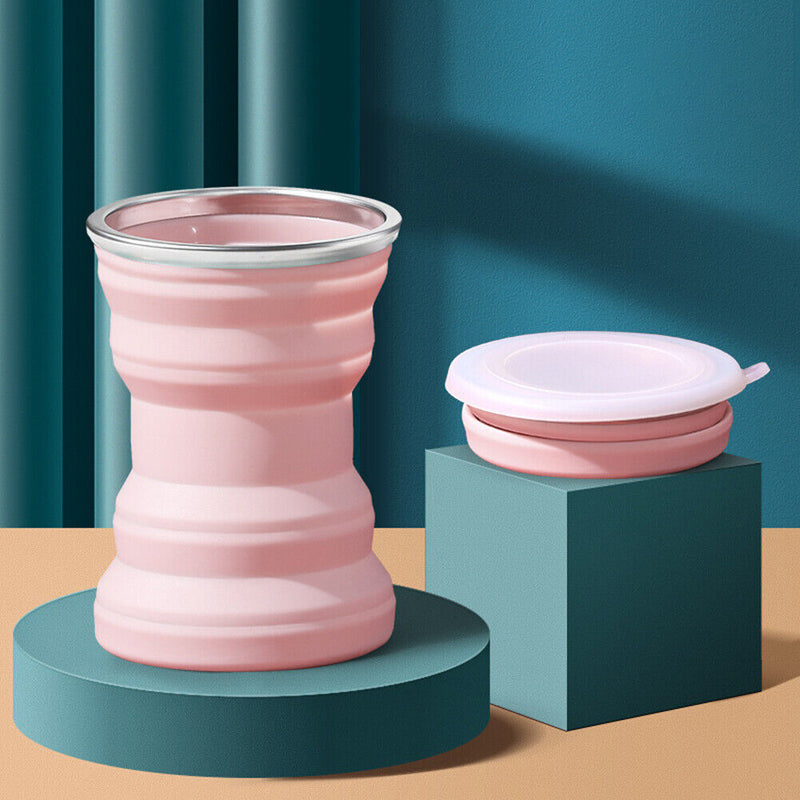 Retractable Water Cup with Lid Silicone Telescopic Portable Travel Drinking Cups