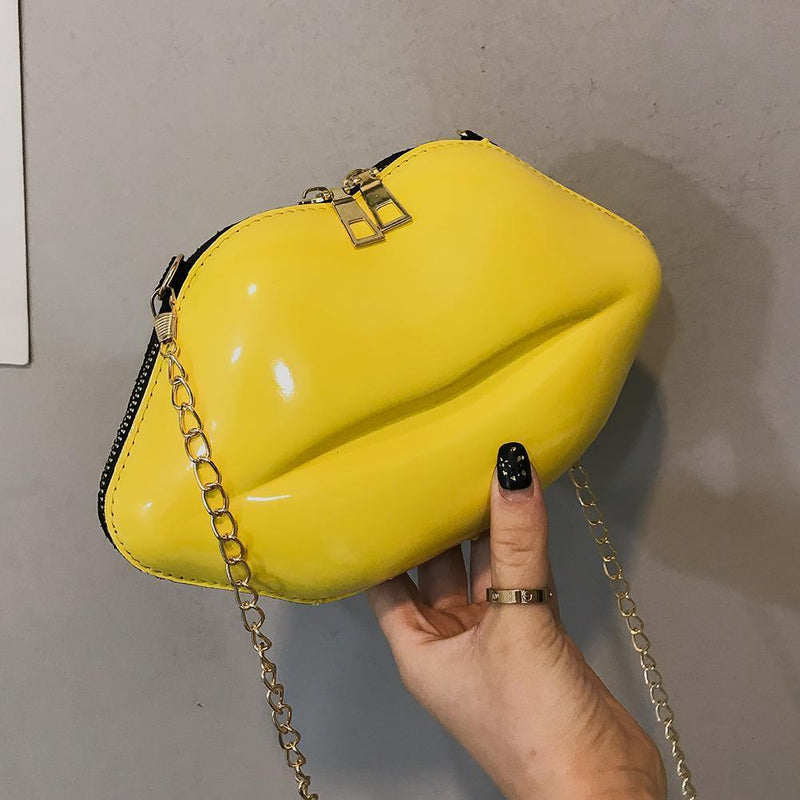 Lips Women PVC Handbags Chain Messenger Bags Shoulder Party Clutch (Yellow)