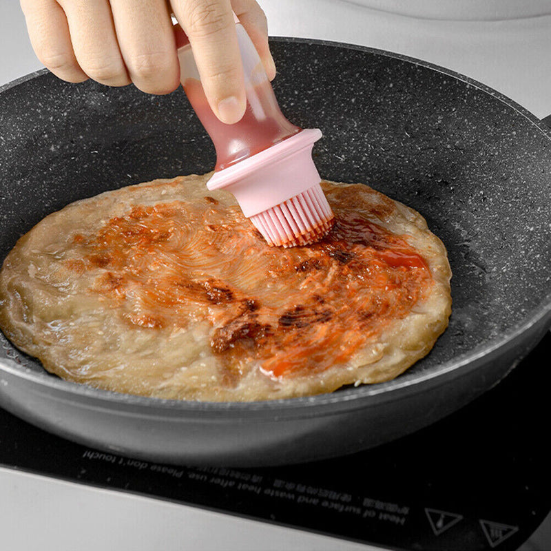 Portable Press Silicone Oil Bottle Brush Storage Cover Kitchen Tool (Pink)
