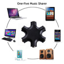 3.5mm Earphone Headphone Audio Splitter 1 Male to 5 Female Adapter (Black) Newly