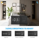 Wooden Digital Alarm Clock White LED Light Bedside USB Battery Voice Control US