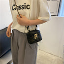 Women PU Leather Lattice Messenger Bag Chain Mini Crossbody Bag (Black)