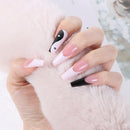 False Nail Tips with Taichi Design White and Black Mixed Colors Long Coffin