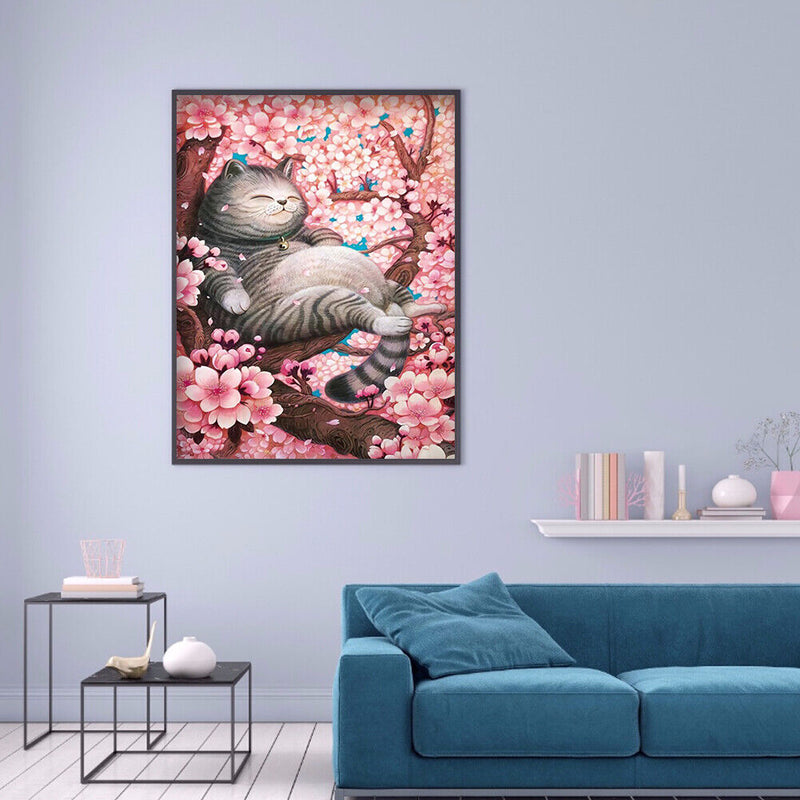 5D DIY Diamond Embroidery Cherry Tree Cat Mosaic Kit Home Decor for Wall Gift