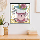 Teacup Cross Stitch Kit 14CT Stamp Embroidery DIY Needlework (J357 15x15cm)