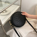 Round Crossbody Bags Women Alligator Leather Circle Shoulder Purse (Black)