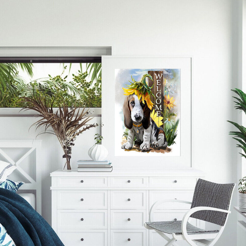 DIY Sunflower Puppy Oil Paint by Numbers Drawing on Canvas Pictures Home Decor