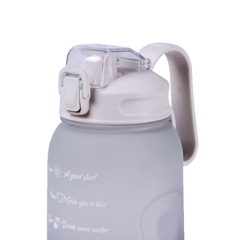 2L Water Bottle Straw Cup Time Marker Sports Drinking Fitness Jugs (Grey) Newly