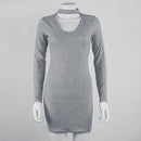 Sexy Halter Knit Dress Elegant Bodycon Casual Sweater Dress (Gray)(M)