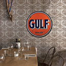 GULF Letter Metal Tin Painting Retro Round Tin Plate for Cafe Garage Decoration