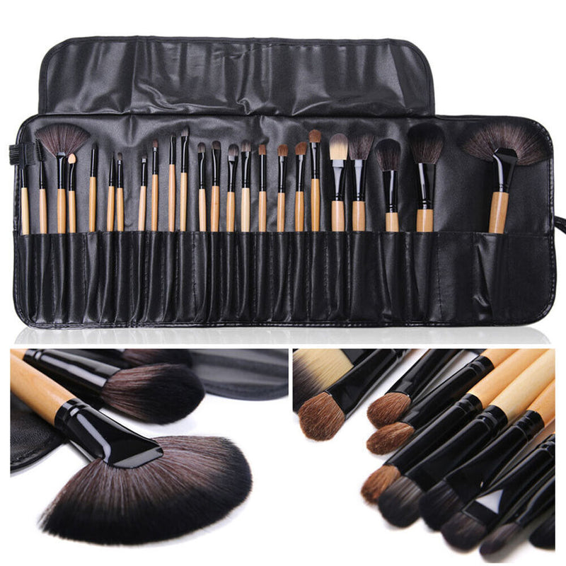 24pcs Portable Makeup Brush Set Nylon Makeup Tools Set Wooden Handle Brushes
