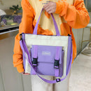 Women Cute Canvas Hit Color Composite Bags Pencil Case Backpack Messenger Bag
