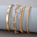 4pcs Thick Chain Bracelet Set Punk Twisted Rope Bangles Women Jewelry Gift