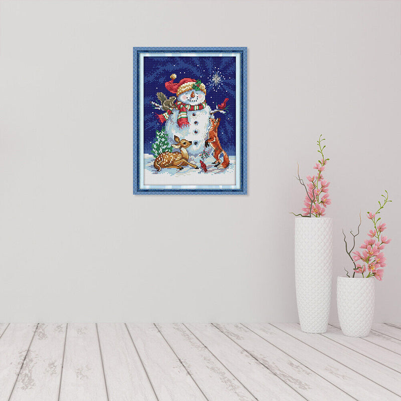 14CT Stamped DIY Midnight Snowman Cross Stitch Canvas Needlework (C495)