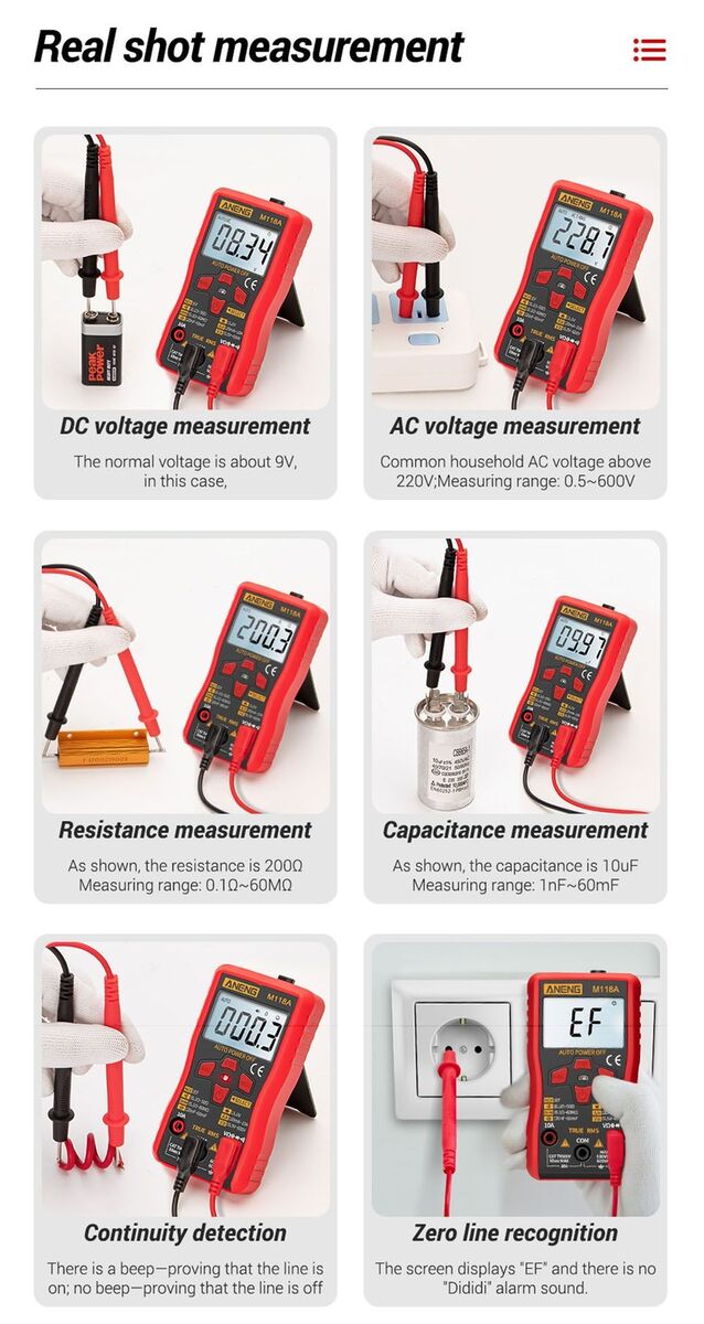 Digital Display True RMS Current Voltage Tester Digital Mini Smart Multimeter