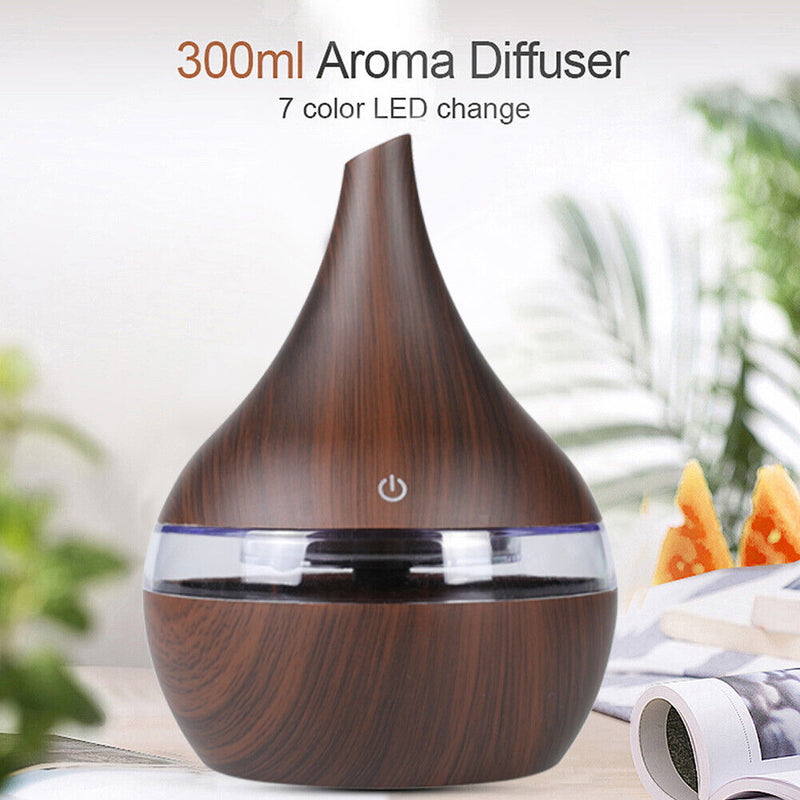 300ml Wood Grain Humidifier Mist Maker USB Colorful Aroma Diffuser (B) Newly