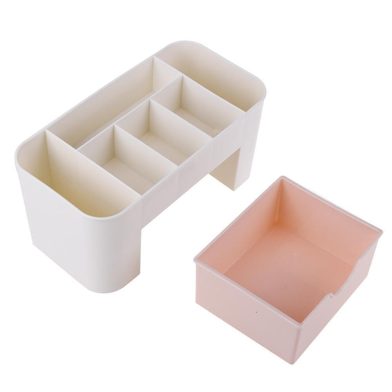 Desktop 6 Grid Makeup Organizer Storage Cosmetic Case with Drawer(Pink)