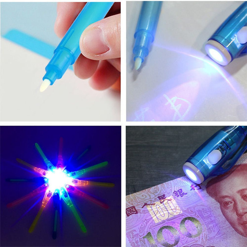 Drawing Waterproof Purple Invisible Ink Pen 2 In 1 UV Light Painting Marker