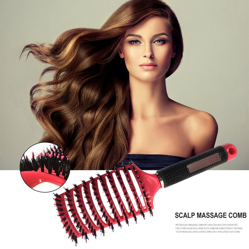 Women Hair Scalp Massage Comb Bristle Hairbrush Detangle Brushes (Rose Red)