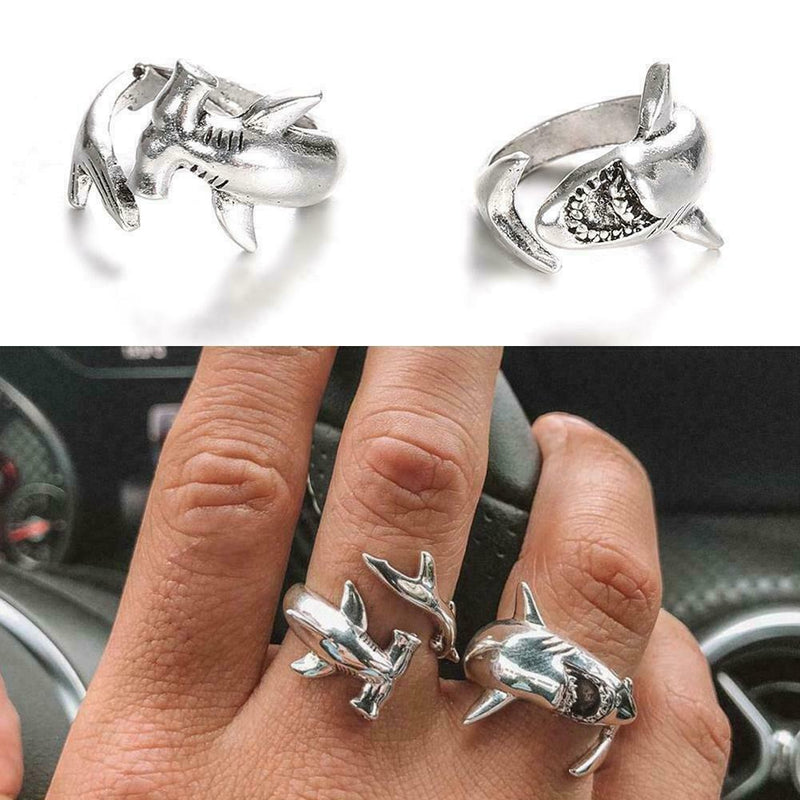 2 Pcs/Set Simple Adjustable Alloy Shark Open Rings Jewelry Gi1r Unisex O4J6