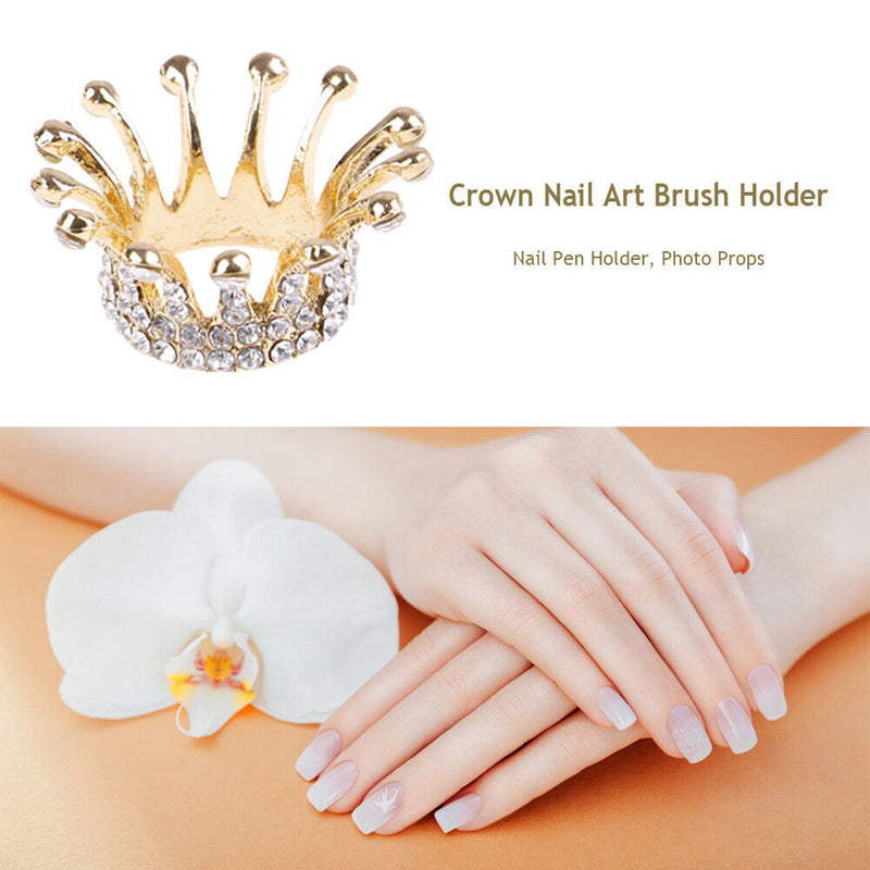 Rhinestones Crown Nail Art Brush Holder Manicure Painting Pens Displayer Stan