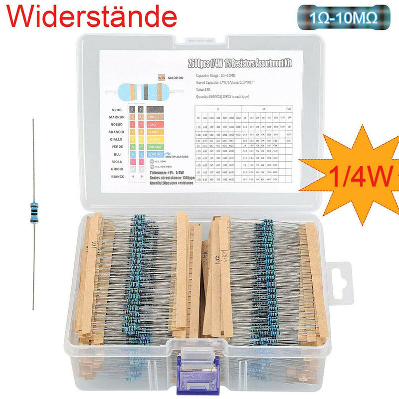 2600pcs Resistor Kit PTC UHF 0.25W Resistors Assorted Pack Kit Electronic Tools