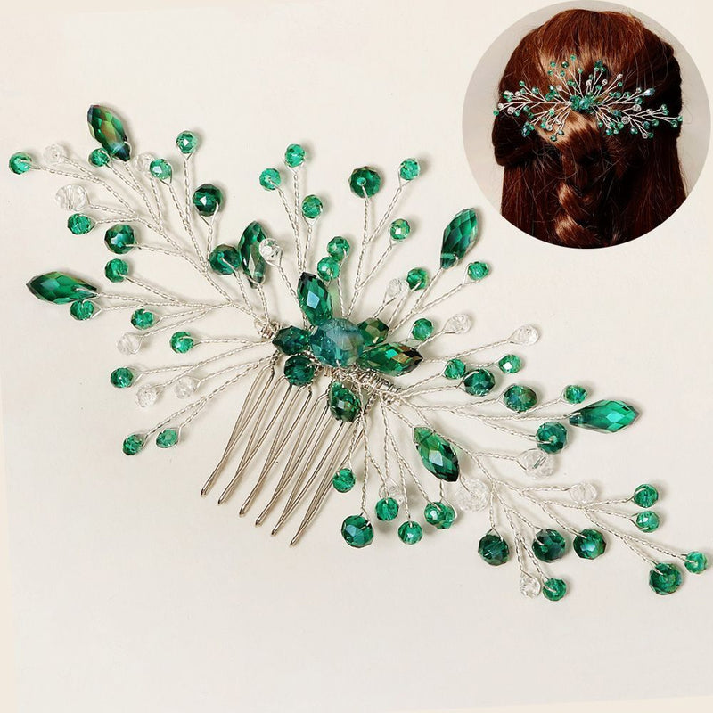 Tiara Wedding Bridesmaid Green Crystal Leaf Hair Pin Bridal Clips Hair Combs