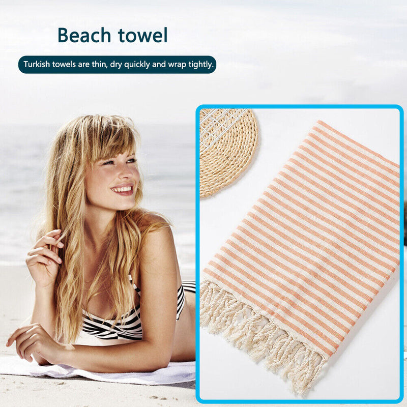 Quick-drying Turkish Tassel Beach Towel + Outdoor Swimming Drawstring Backpac