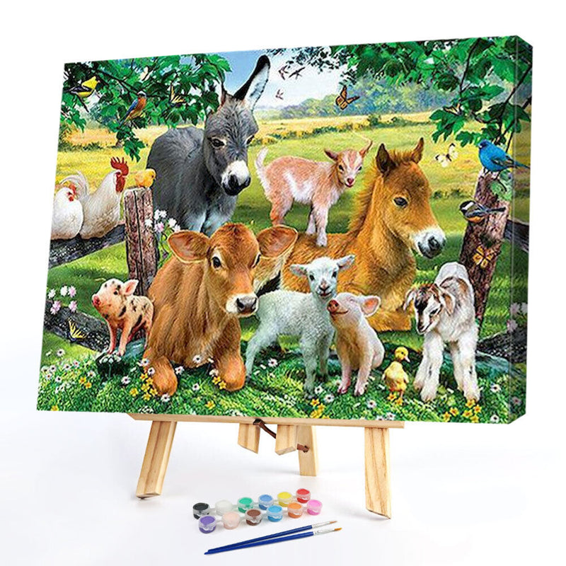Animals on Grass Oil Paint By Numbers Kits DIY Animal Art Home Decoration Gift