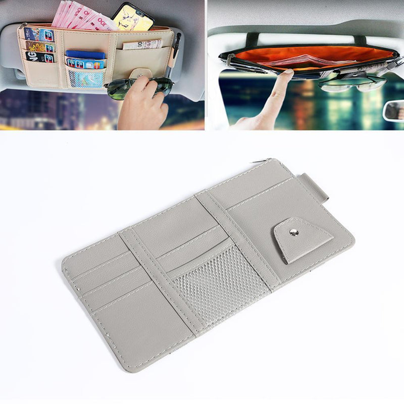 Car Sun Visor Organizer Holder Bag with Zipper for Glasses Phone (Grey)