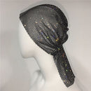 Rhinestone Headband Pirate Hat Durag Cap Rhinestone Turban Hat Fishnet Grid Hat