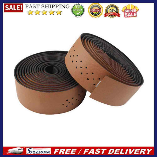 2pcs Cycling PU Handle Bicycle Grips Anti-slip Handlebar Tape Wrap (Brown)