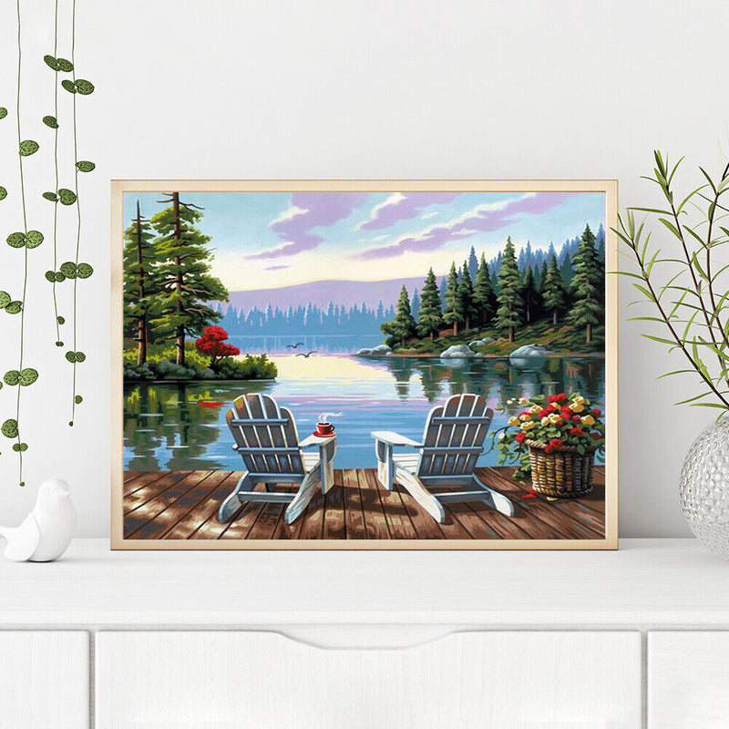 Paint By Numbers Kit DIY Early Morning By Sea Colouring Oil Picture Craft