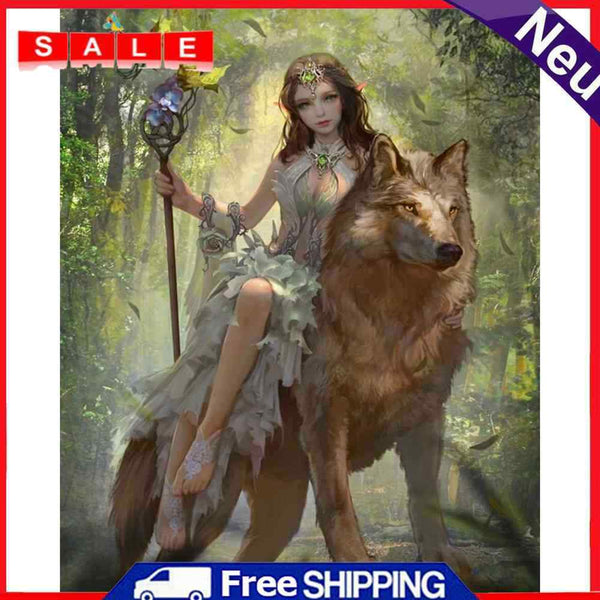 DIY Girl and Wolf Frameless Oil Paint by Numbers Kit Picture Handpainted Decor