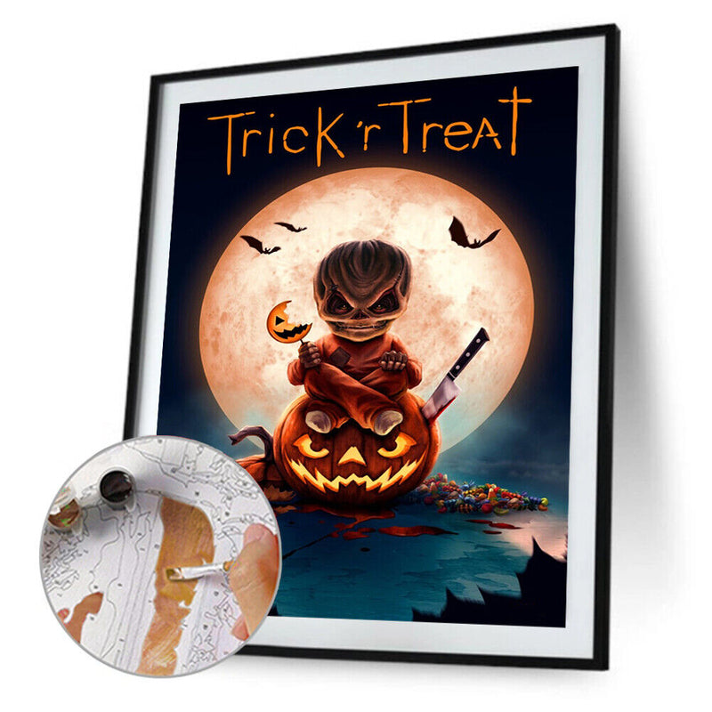 Frameless Painting By Numbers Halloween Pumpkin DIY Handmade Drawing On Can
