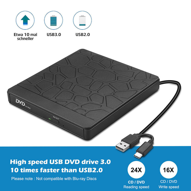 USB 3.0 External DVD CD Writer ROM Disk Reader Portable Optical Drives