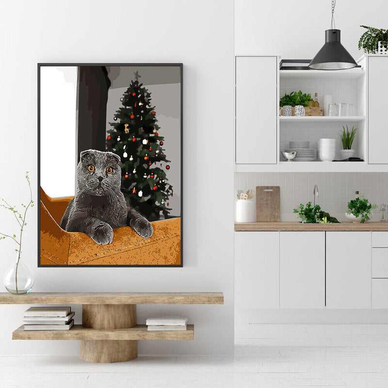 Painting By Numbers Kit Frameless DIY Christmas Black Cat Hand Painted Artwork