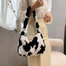 Women Faux Fur Cow Handbags Zipper Small Square Shoulder Bag (Cow)