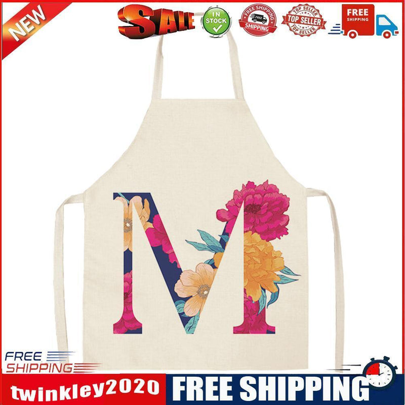 Flower M Printed Linen Apron Waterproof Kitchen Cooking Bibs (82x68cm)