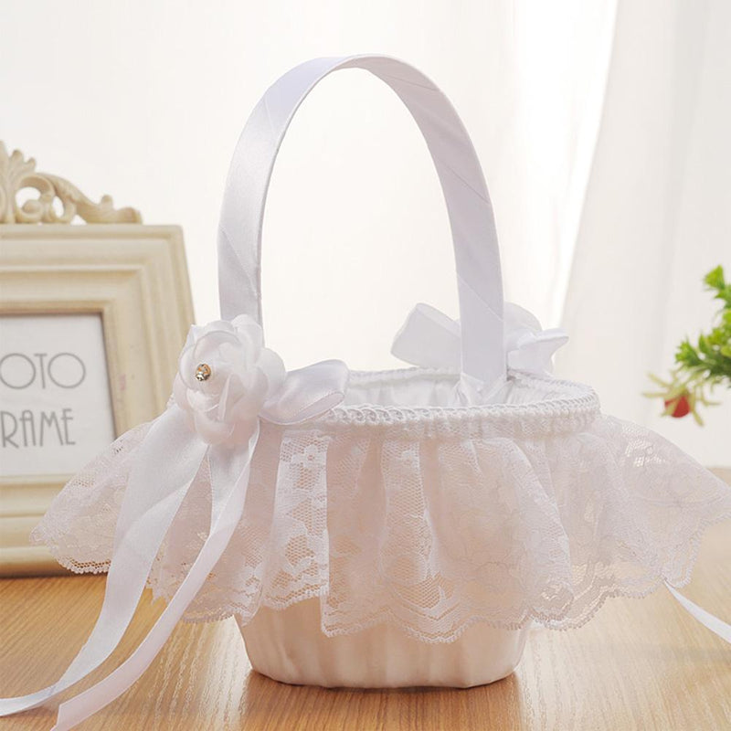 Flower Girls Basket Lace Bowknot Wedding Decoration Storage Container Supplies