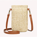 Summer Women Mini Straw Crossbody Bags Woven Phone Wallet (Camel no Buckle)