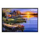 Full Cross Stitch 11CT Cotton Thread DIY Dusk Cabin Handmade Stamped Needlework