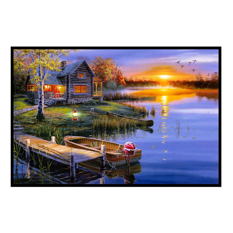Full Cross Stitch 11CT Cotton Thread DIY Dusk Cabin Handmade Stamped Needlework