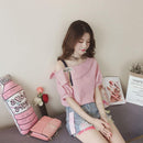 Fashion Women Short Sleeve Stripe Off Shoulder Loose T-Shirts Tops (Pink M)