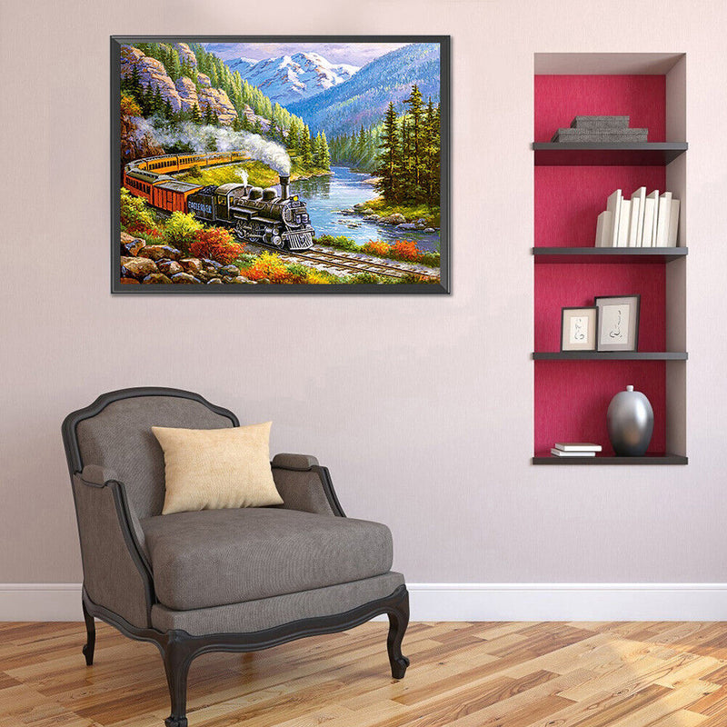 5D Diamond Painting Landscape Train Full Round Drill DIY Crafts Mosaic Pictures