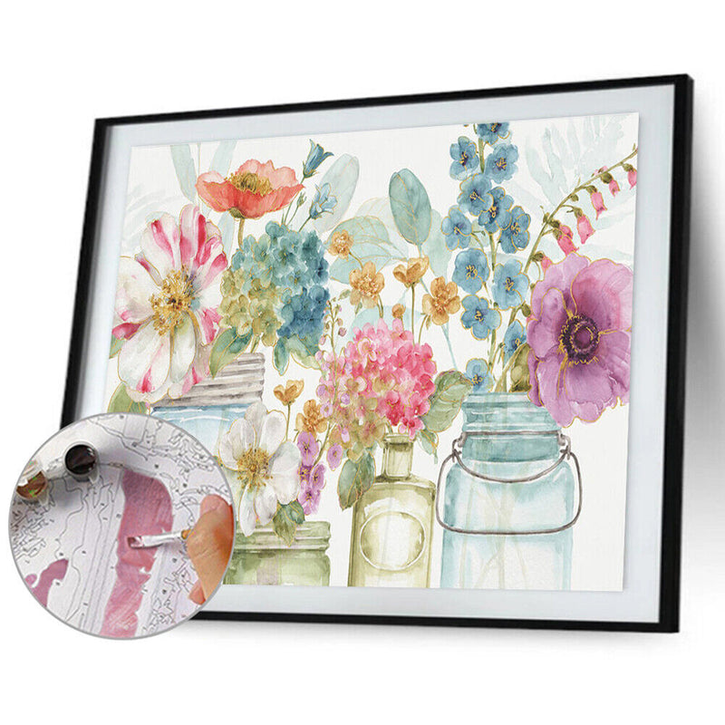 Multi-color Flower Oil Paint By Numbers Kit DIY Acrylic Painting on Canvas Cr