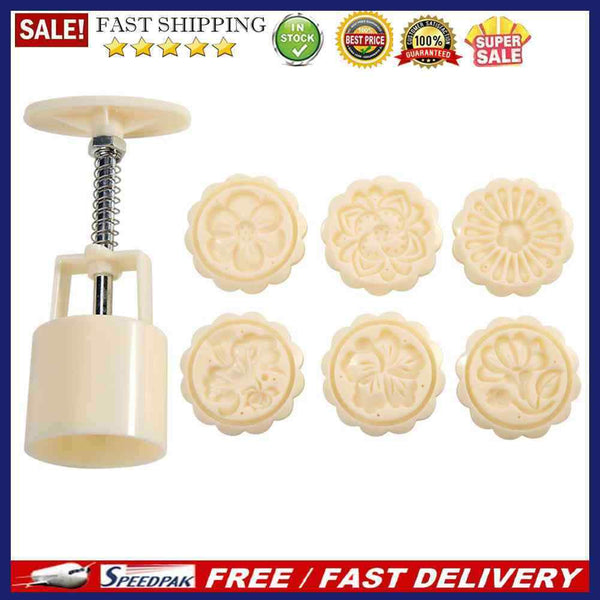 Round Mooncake Mold Cake Flower Printed Hand Press Mid-autumn Festival Bake