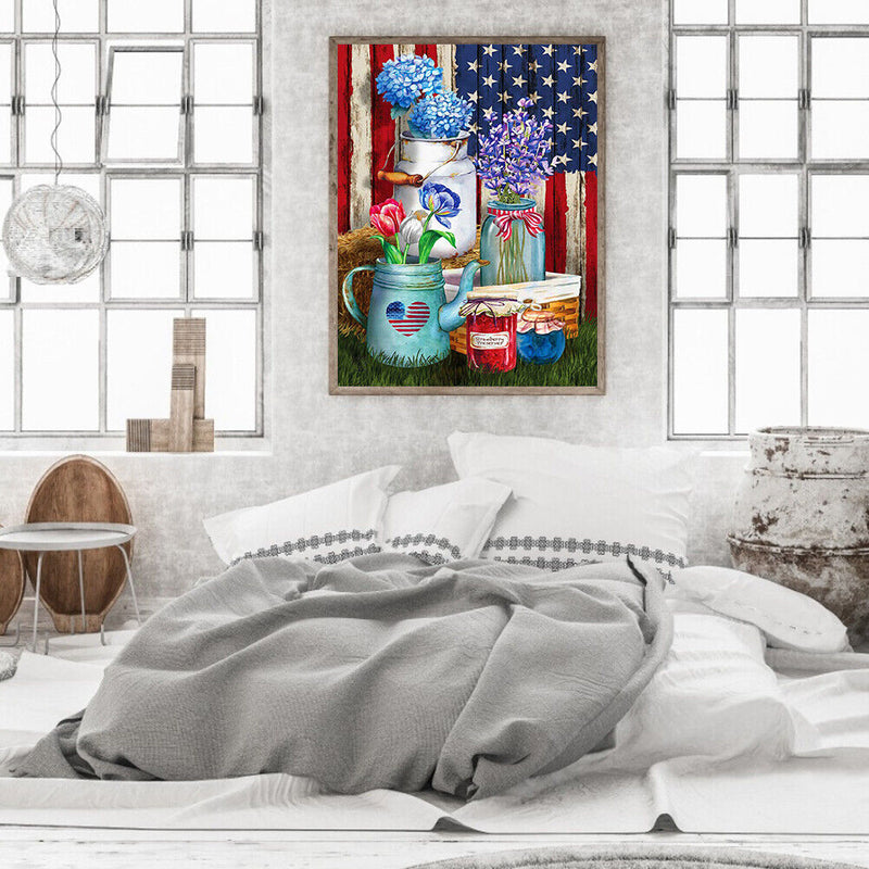 5D Diamond Painting Kit DIY flag and flowers Full Round Drill Mosaic Picture